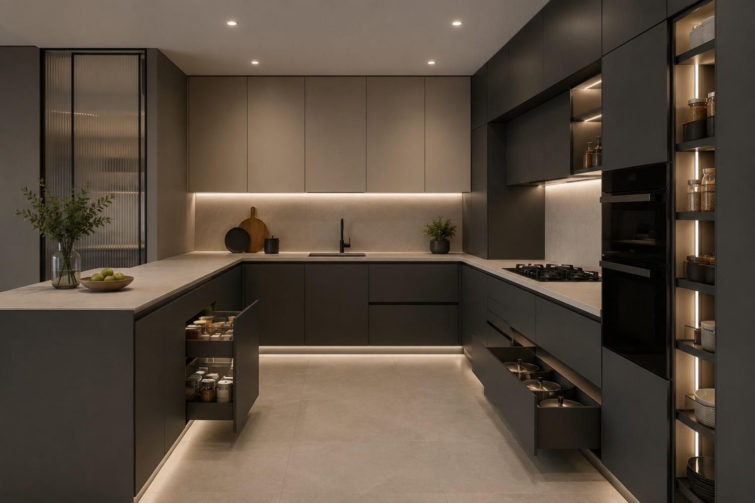 Modern G Shaped Kitchen Design Trends Modern G Shaped Kitchen Design Trends Ultra Matte Finishes and Hidden Storage