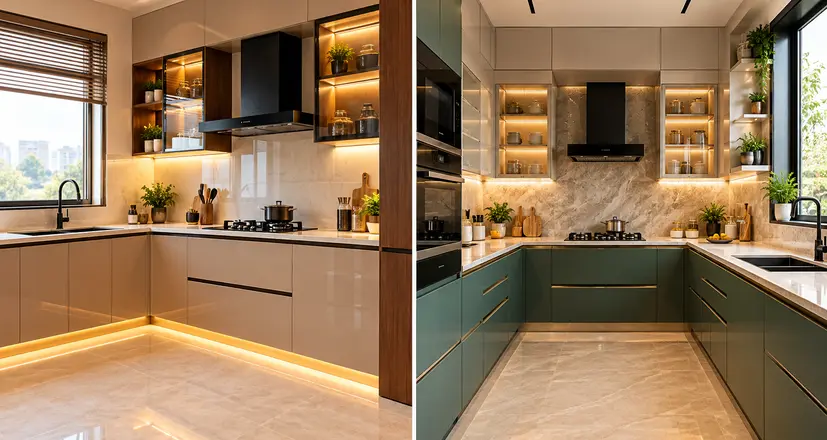 Space Saving L Shaped and U Shaped Kitchen Designs Space Saving L Shaped and U Shaped Kitchen Designs in Delhi NCR